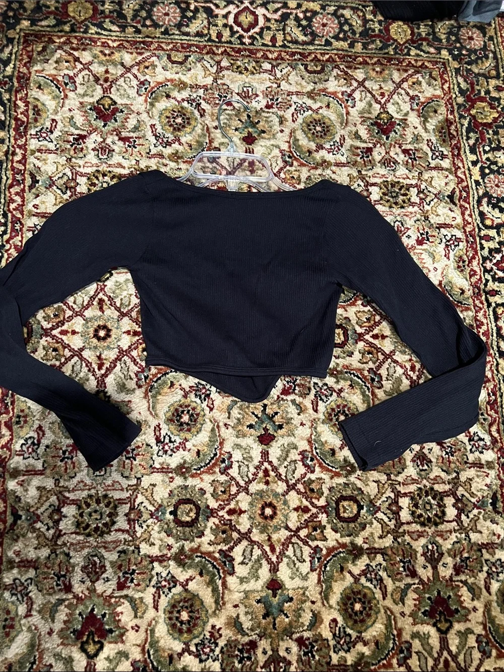 Zara Black Ribbed Long-Sleeve Cropped Top Size XS-S